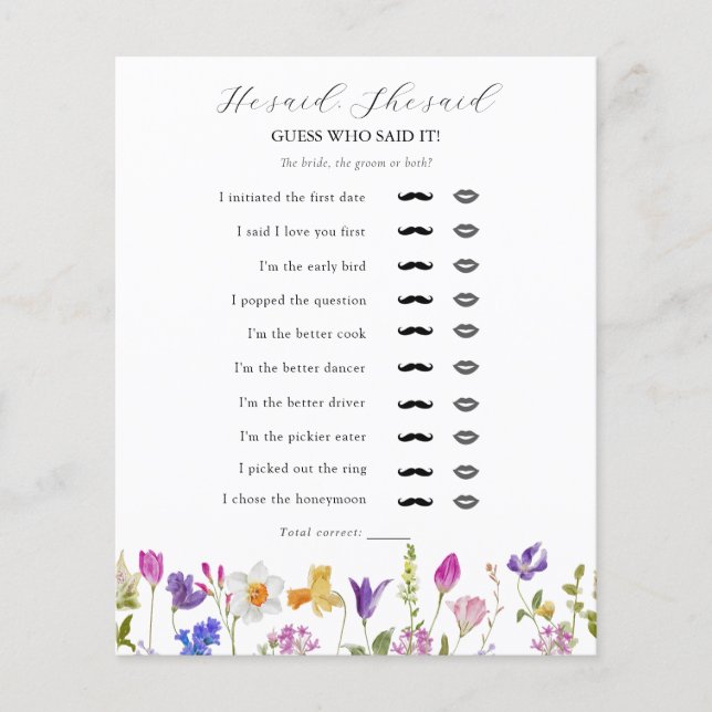 Wildflower Ele Disse, Ela Disse Jogo De Chá de pan (Frente)