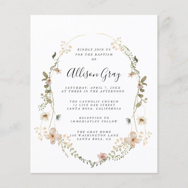 Wildflower Floral Baptism | Budget  Flyer (Frente)
