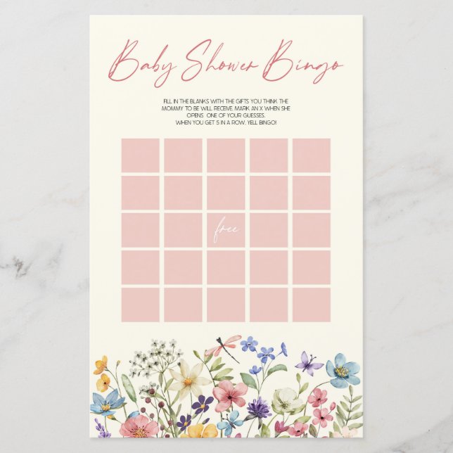 Wildflower Floral Bingo Baby Shower Game (Frente)