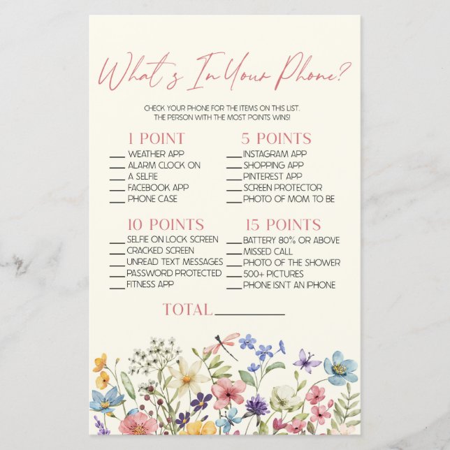 Wildflower Floral In Your Phone Baby Shower Game (Frente)