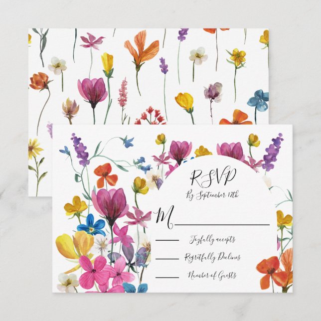 Wildflower Floral Meadow response cards RSVP (Frente/Verso)