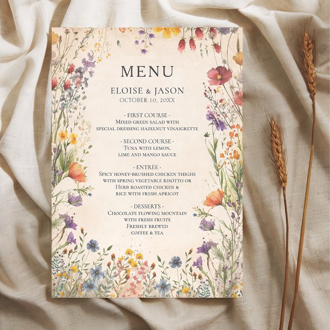  Wildflower Garden Chic Wedding Menu (Criador carregado)