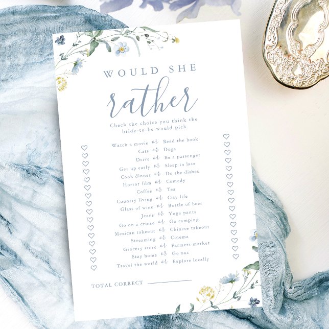 Wildflower gostaria de jogar chá de panela (Wildflower would she rather bridal shower game)