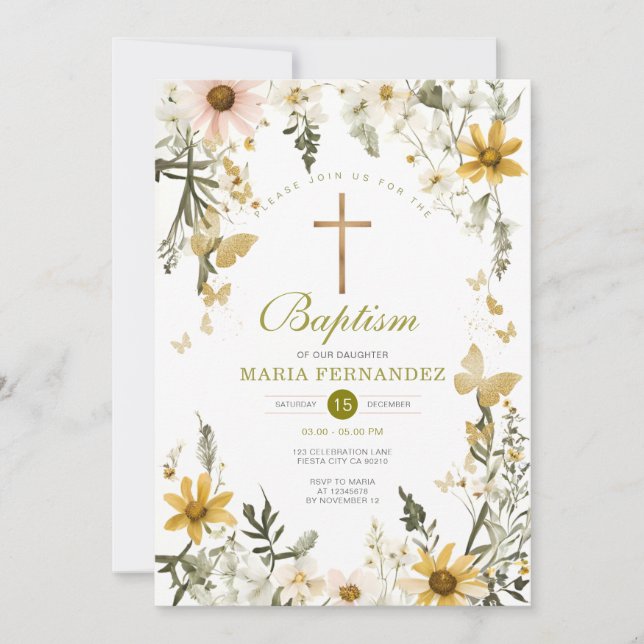 Wildflower Greenery Floral Baptism Convite (Frente)