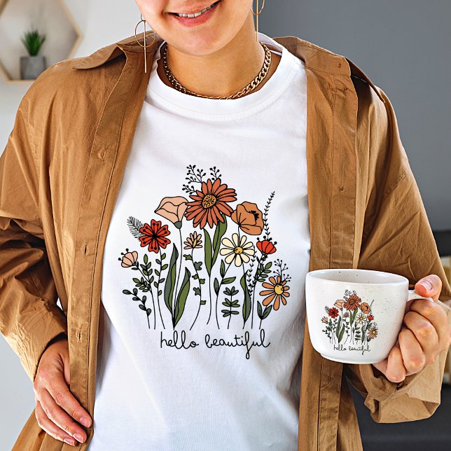 Wildflower Hello linda camiseta feminina vintage (Criador carregado)