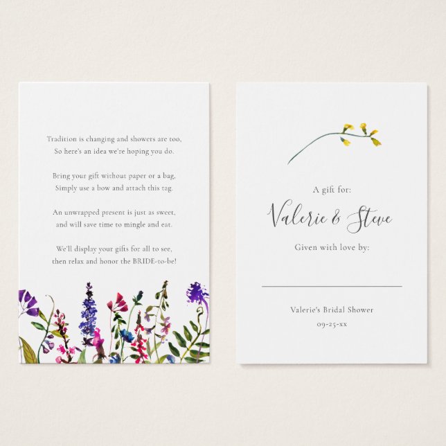 Wildflower No Wrap Chá display etiqueta de present (Frente & Verso)