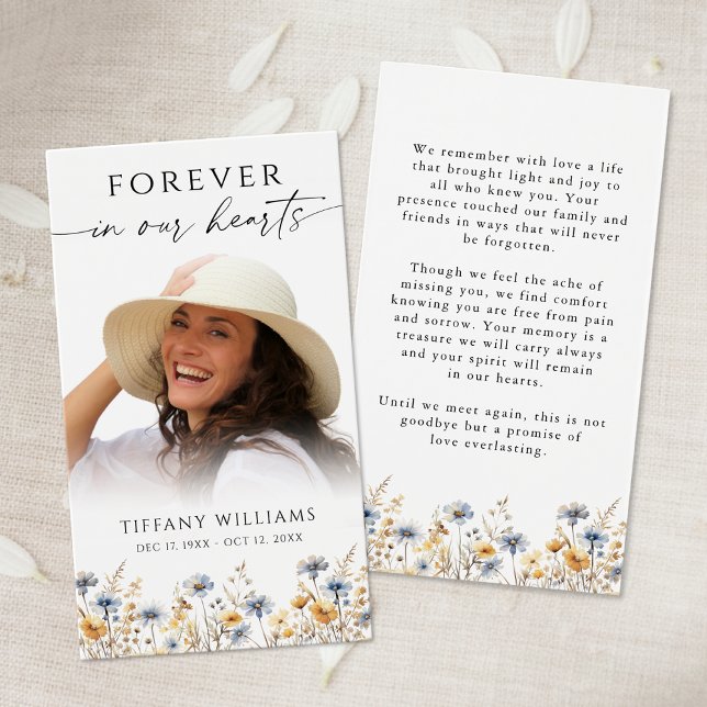 Wildflower Photo Forever In Our Hearts Prayer Card (Criador carregado)