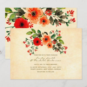Wildflower Poppy Casamento Convites Russo