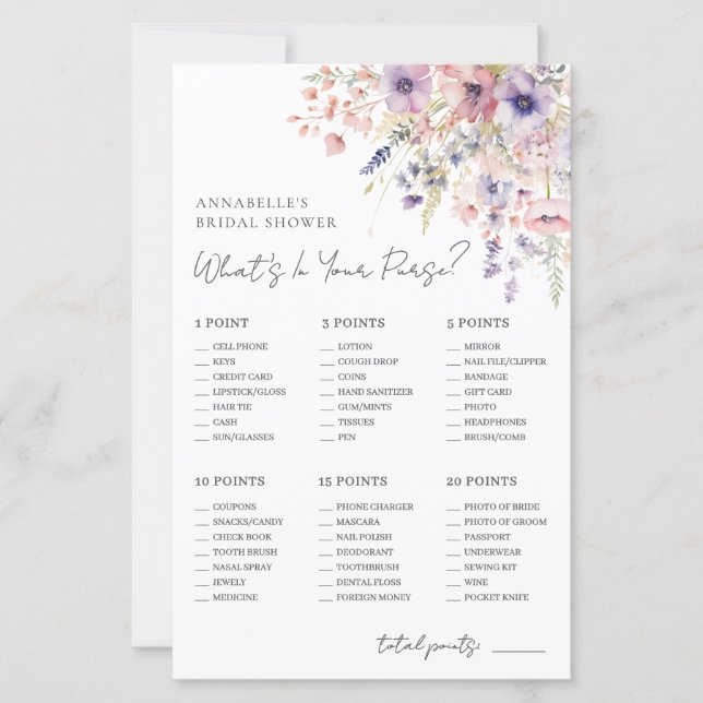 Wildflower Purse Bridal Shower Game (Frente)