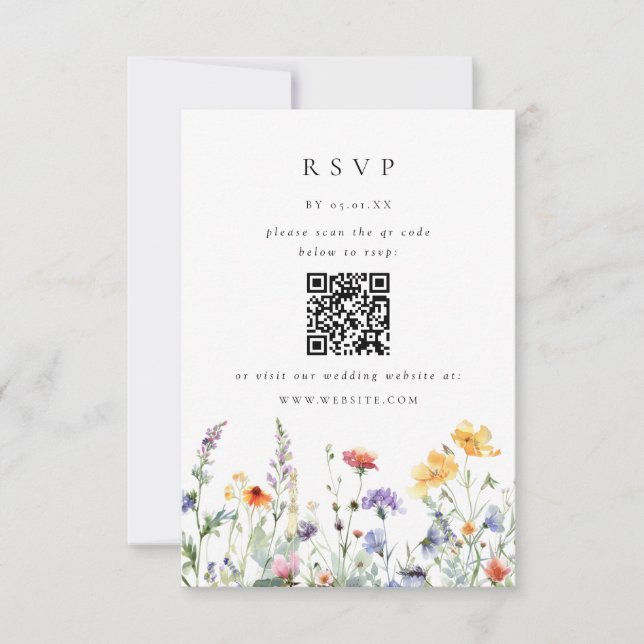 Wildflower QR Code Wedding RSVP Card (Frente)