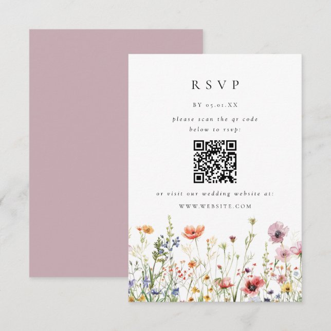 Wildflower Wedding QR Code RSVP Card (Frente/Verso)