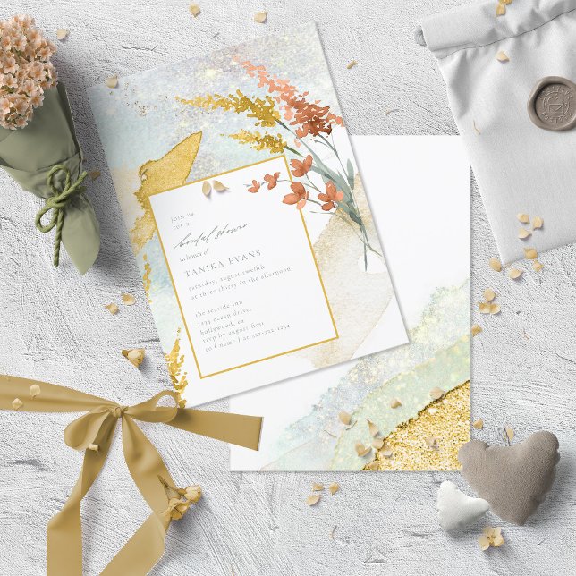 Wildflower Wedding Watercolor Bridal Sh Dourado ID (Criador carregado)