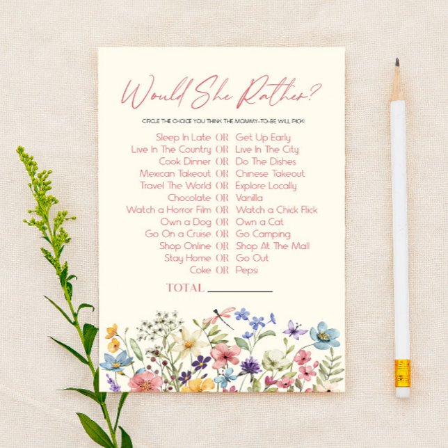 Wildflower Would She Rather Baby Shower Game (Criador carregado)