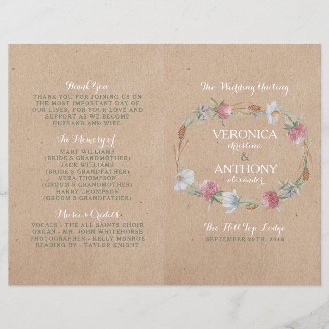 Wildflower Wreath No Programa De Casamento De Kraf (Frente)