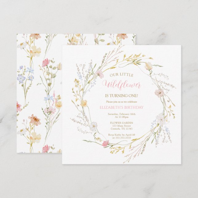 Wildflowers elegant Spring First Birthday (Frente/Verso)