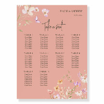 Wildflowers Floral Pink Wedding Seating Chart