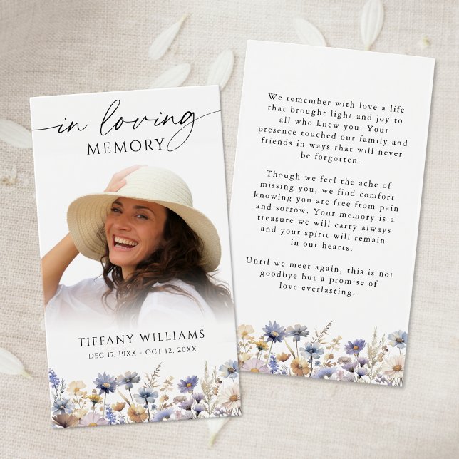 Wildflowers In Loving Memory Photo Prayer Card (Criador carregado)