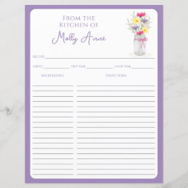 Wildflowers Mason Jar Purple Country Recipe Sheets