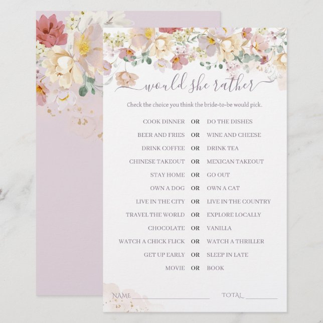 Wilflower Purple Bridal Ela faria um jogo de Prefe (Frente/Verso)