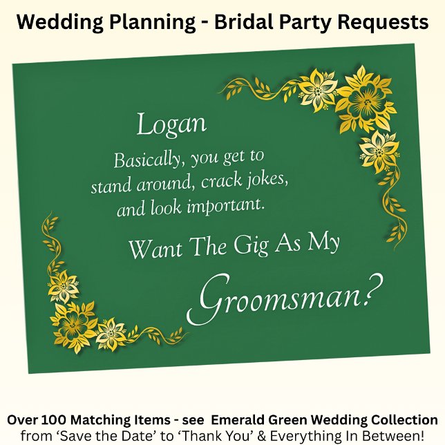 Will You Be My Groomsman? Emerald Green & Gold (Criador carregado)