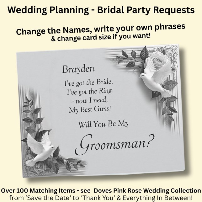 Will You Be My Groomsman? Grey Roses & Doves (Criador carregado)
