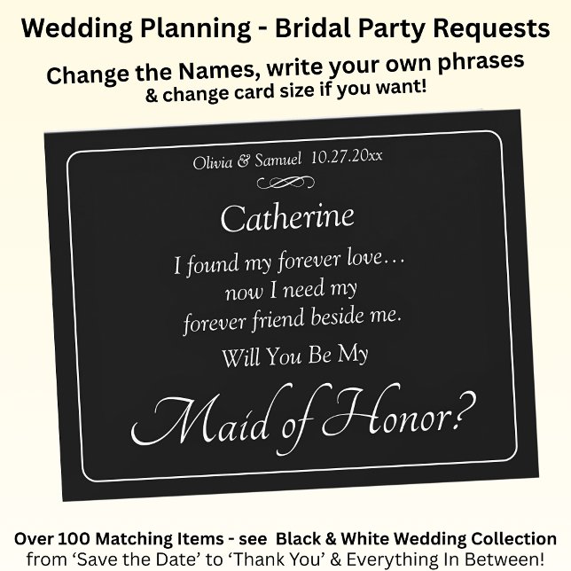 Will You Be My Maid of Honor? Black & White Card (Criador carregado)