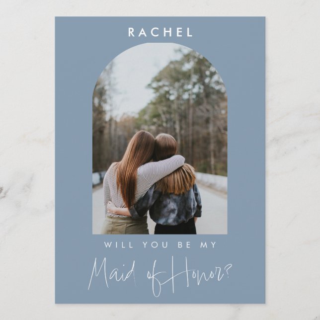 Will you be my Maid of Honor Dusty Blue Photo  (Frente)