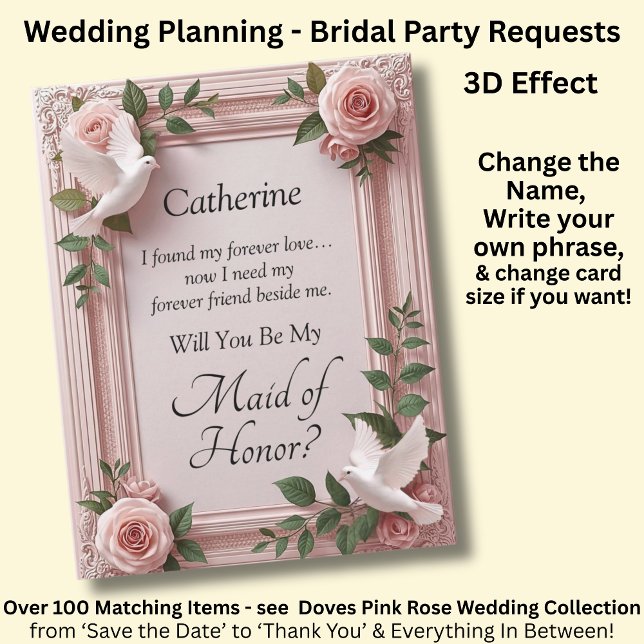 Will You Be My Maid of Honor? Pink Roses & Doves (Criador carregado)