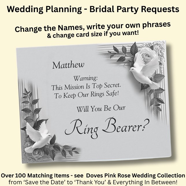 Will You Be My Ring Bearer? Grey Roses & Doves (Criador carregado)