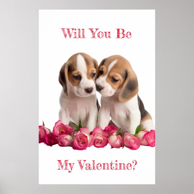 Will You Be My Valentine Beagles Kissing Poster (Frente)