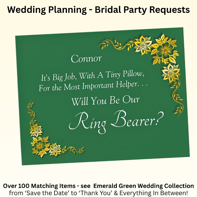Will You Be Our Ring Bearer? Emerald Green & Gold (Criador carregado)