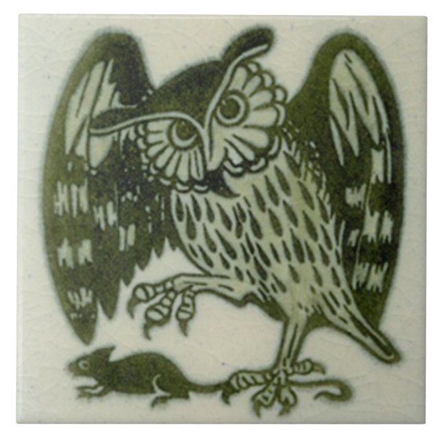 William De Morgan 1800s Repro Green Owl & Rat (Frente)