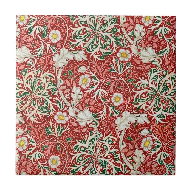 William Morris Algas Flor Antiga Vermelho Verde (Frente)