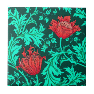 William Morris Anemone, Deep Red e Turquoise