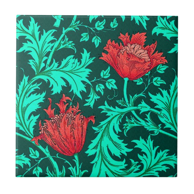 William Morris Anemone, Deep Red e Turquoise (Frente)
