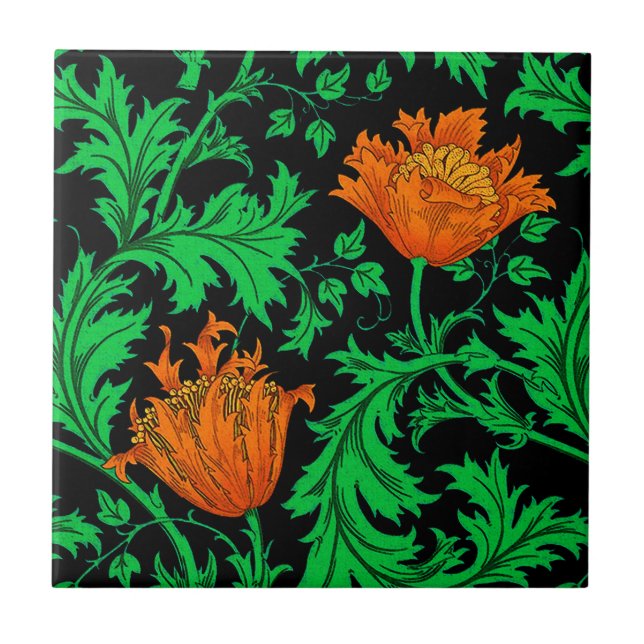 William Morris Anemone, Laranja, Verde e Preto (Frente)