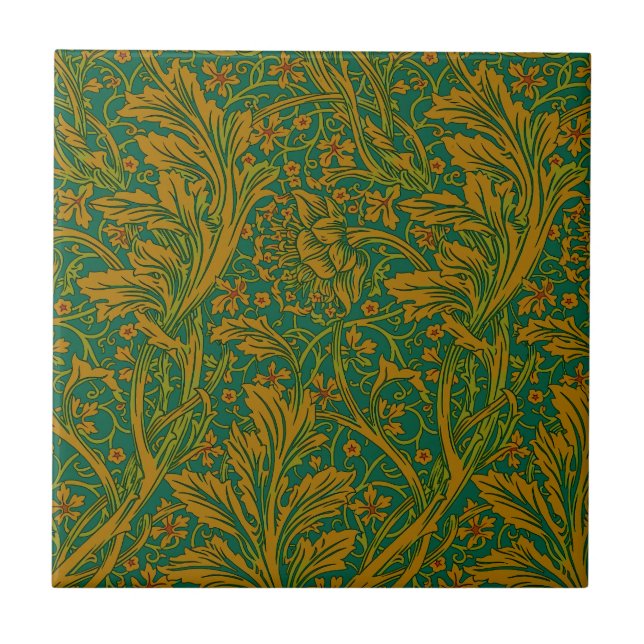 William Morris Arcadia Floral Padrão Ouro Verde (Frente)