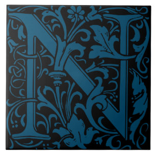 William Morris Art Nouveau Monograma - Letra N