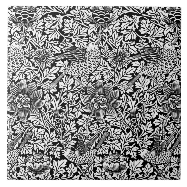 William Morris 'Bird and Anemone' em Preto e Branc (Frente)