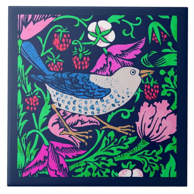 William Morris Bird & Azulejo, Marinho e Fuchsia (Frente)