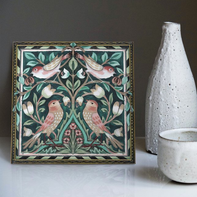 William Morris Birds e Tulips Green Art Nouveau (Criador carregado)
