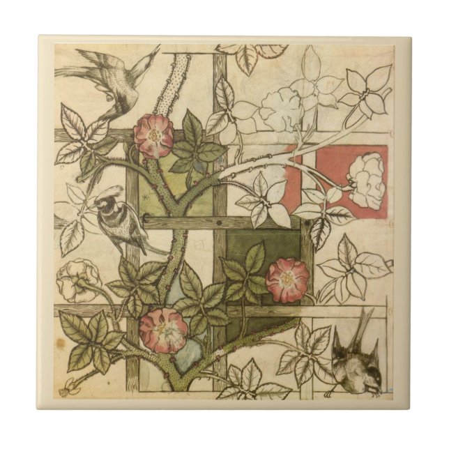 William * Morris Birds Trellis Vines Olive Beige (Frente)