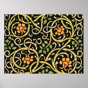 William Morris Black Floral Art Impressão Design