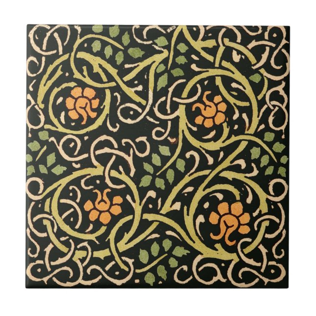 William Morris Black Floral Art Impressão Design (Frente)