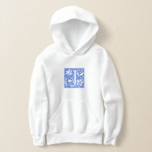 William Morris Blue Inicial J Pullover Hoodie