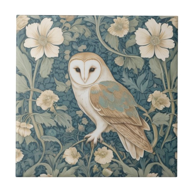 William Morris estilo Esquerdo Teal Cream Coruja (Frente)
