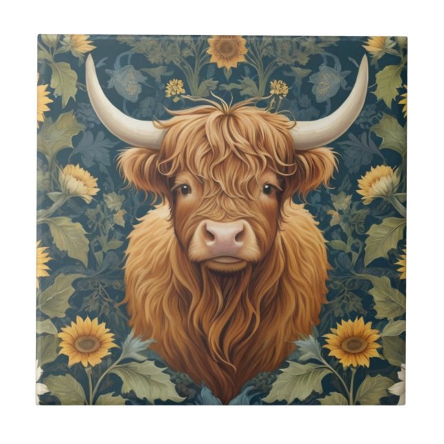 William Morris estilo Highland Cow Amarelo (Frente)