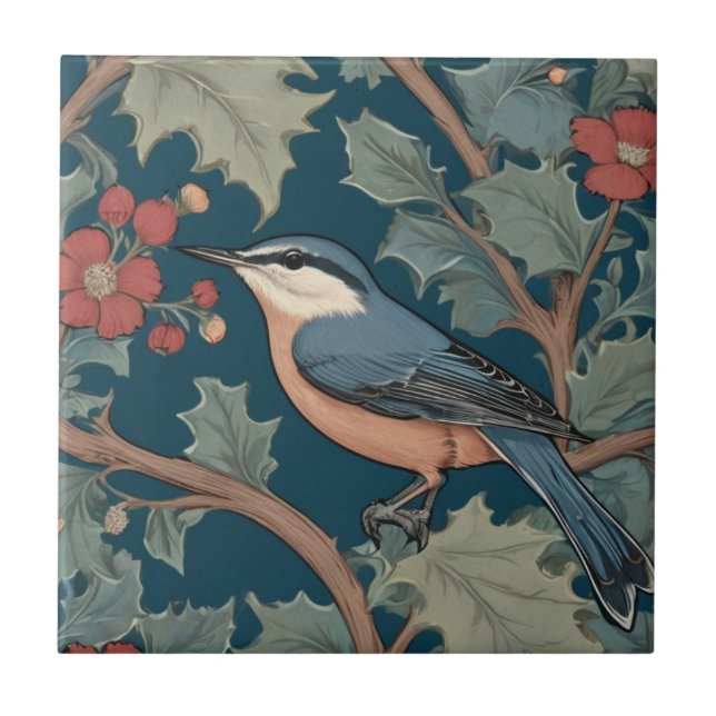 William Morris estilo Left Face Nuthatch Bird (Frente)