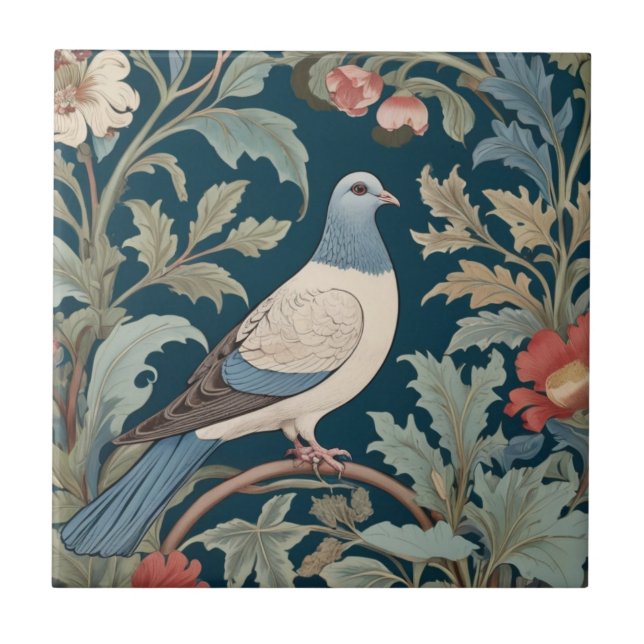 William Morris estilo Pigeon Bird virado para a di (Frente)