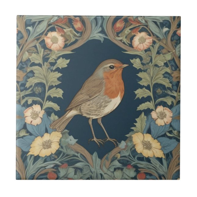 William Morris estilo R Robin Redbreast Bird (Frente)